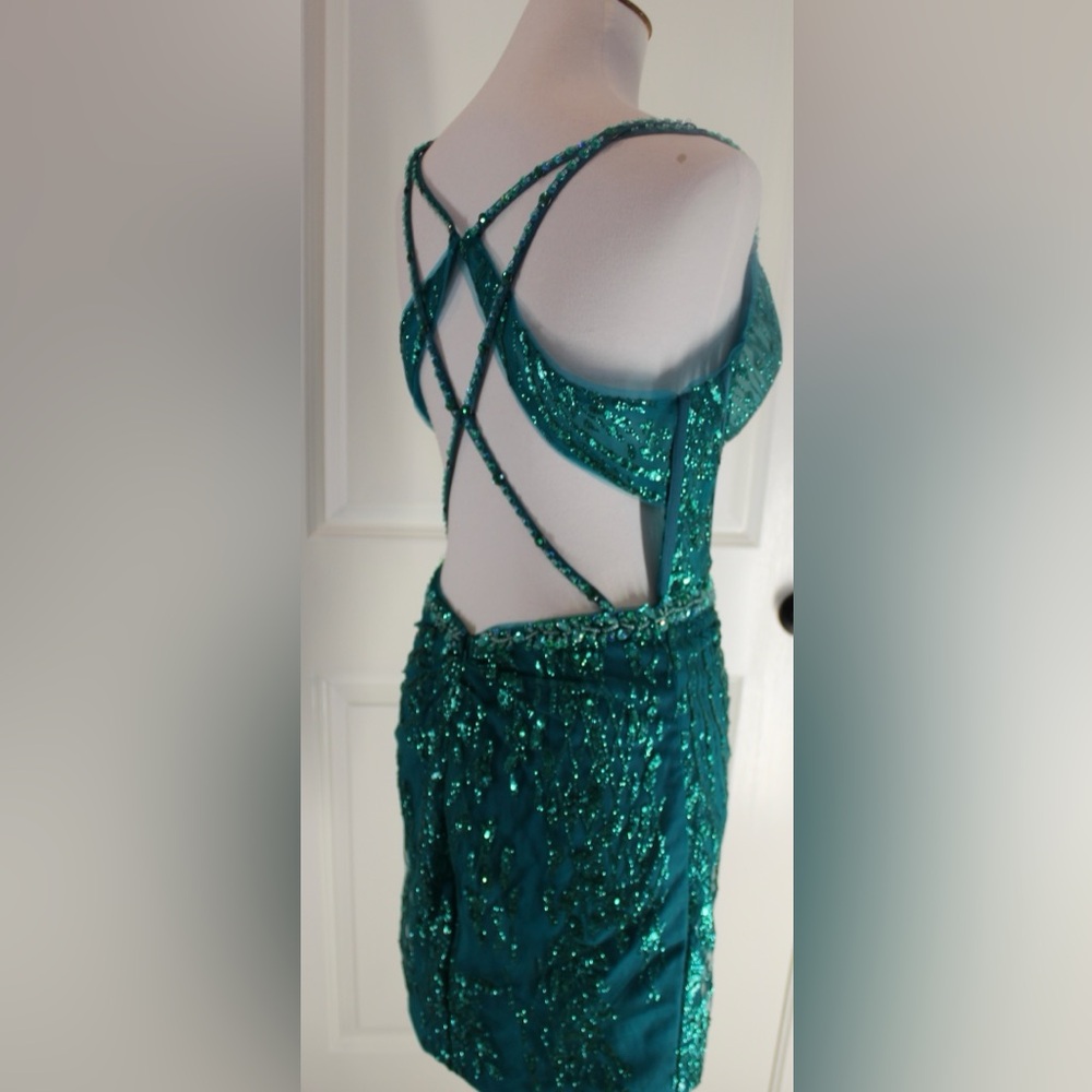 Sparkly Dark Teal Bodycon Corset Short Homecoming Dress With Sequins
Size 6 - Picture 7 of 16